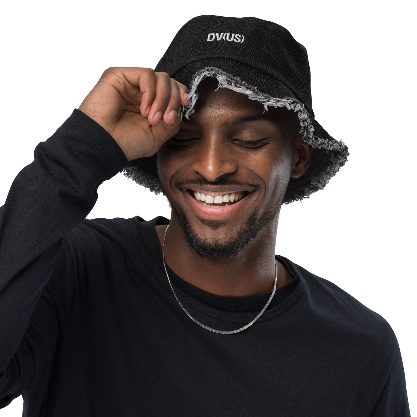 Distressed DV(US) Denim Embroidered Bucket Hat